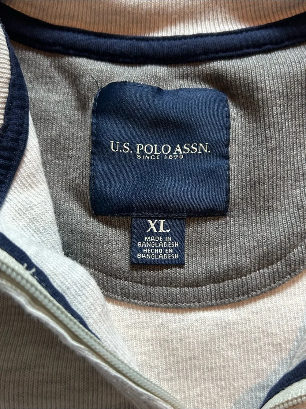 U.S. Polo Assn. Men's Cream Quarter-Zip Sweater with Navy Trim